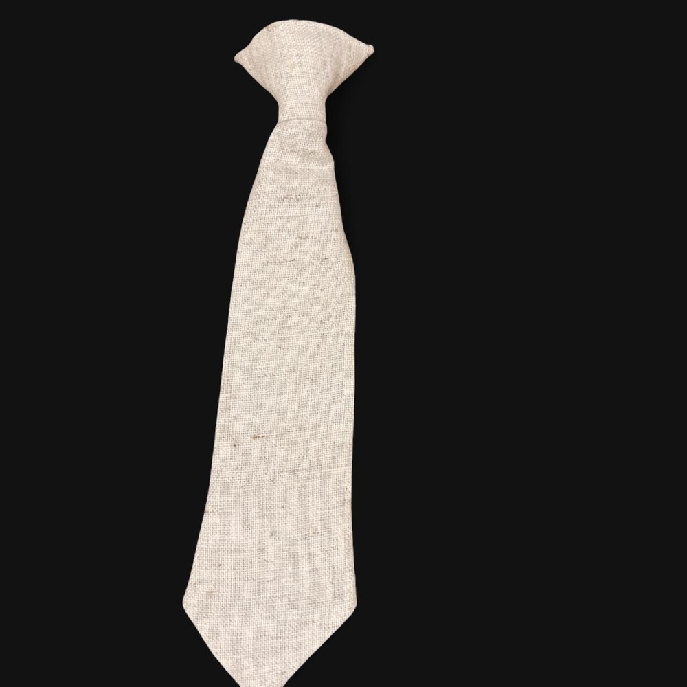 Kids Cream linen clip on tie with subtle textured weave